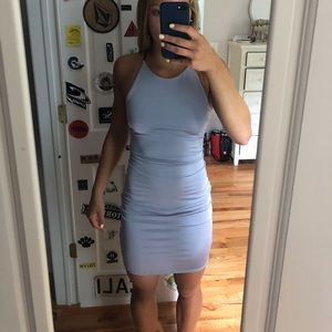 lilac purple tight cocktail dress with a tie-back